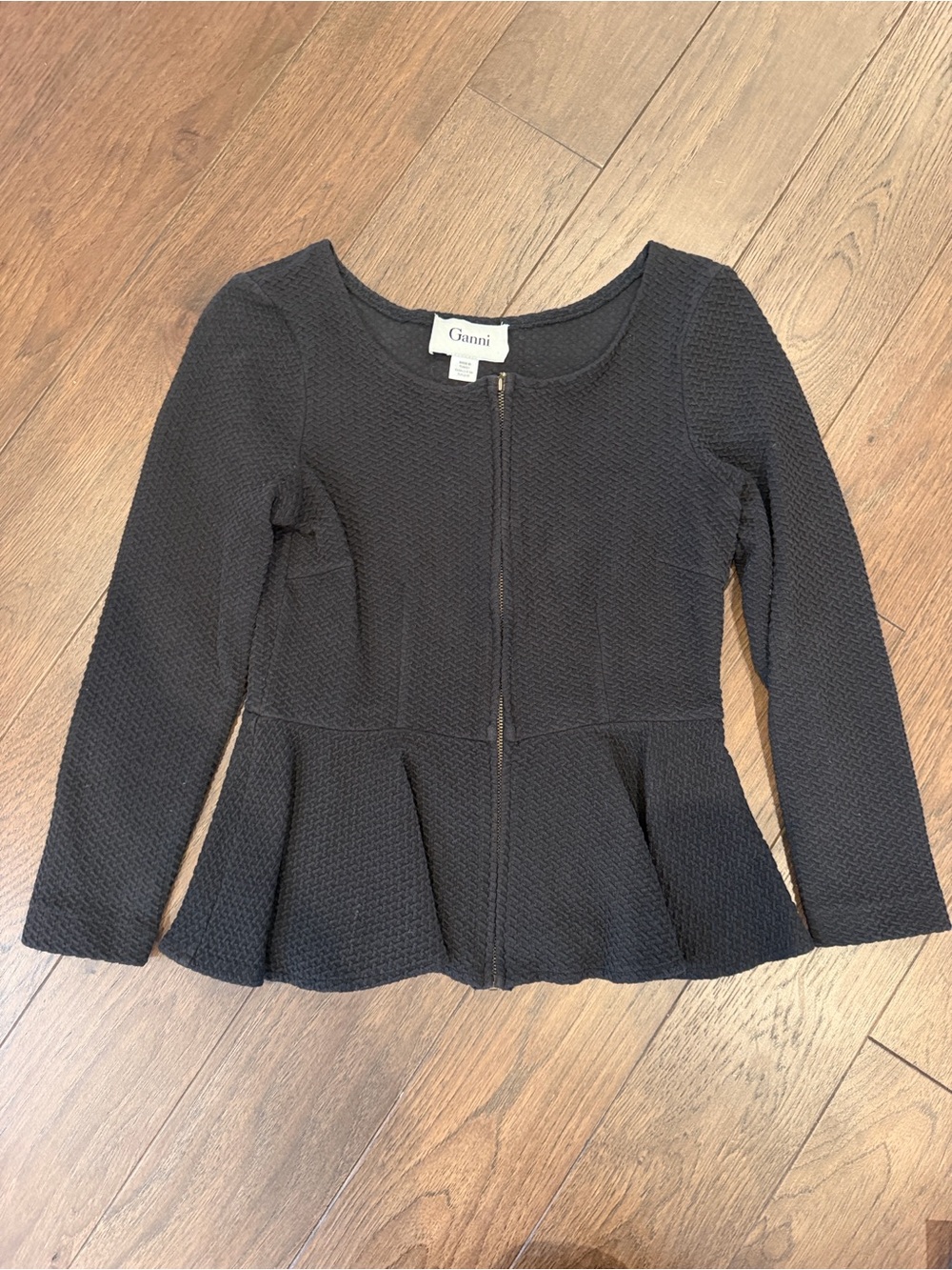 Ganni Women’s Black Peplum Zip-Front Top Size Small - C16-051